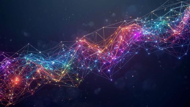 Abstract Digital Network with Glowing Nodes and Wireframe Facets