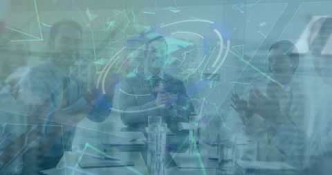 Diverse Professionals Celebrating Data Innovation, Futuristic Overlay - Download Free Stock Images Pikwizard.com