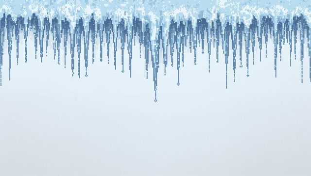 Vertical pixel icicle waveform in cyan and blue over pale gradient for modern tech design