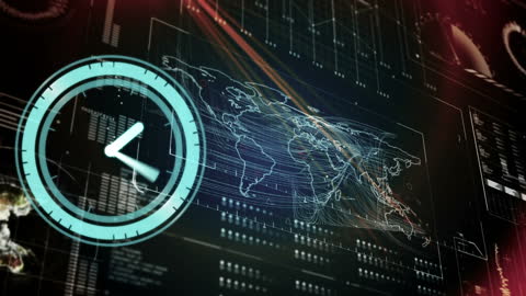 Global Data Analysis Concept with Moving Clock Illustration