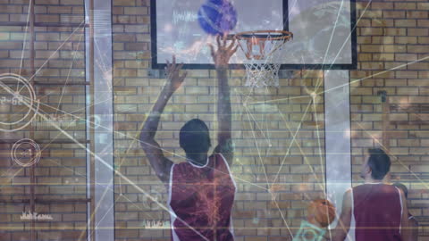 Basketball Players Merged with Digital Data Visualization