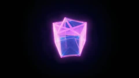 Rotating Neon Wireframe Cube in a Digital Space