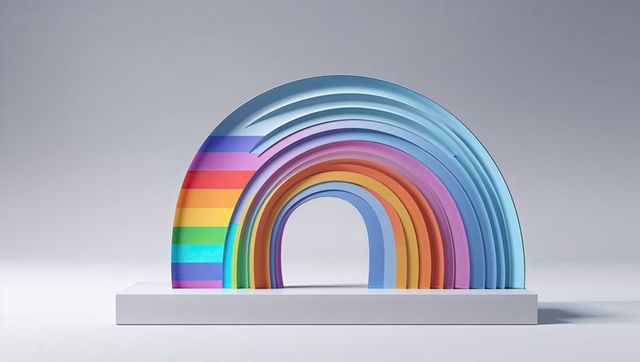 Layered rainbow arch sculpture in pastel colors