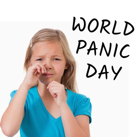world panic day concept with emotional young girl in blue shirt - Download Free Stock Templates Pikwizard.com