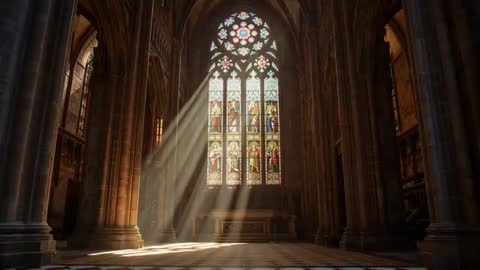 Majestic Sacred Cathedral with Streaming Sunlight