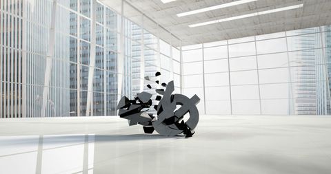 Collapsing dollar sign in modern glass office