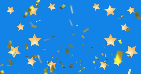 Gold Confetti and Stars on Blue Background for Celebrations