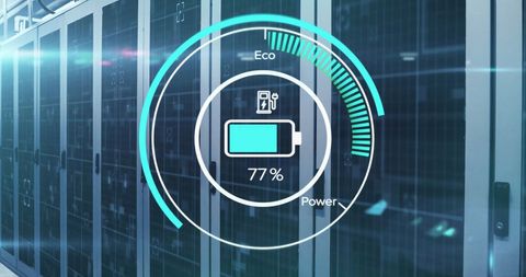 Futuristic battery charge and data processing digital overlay