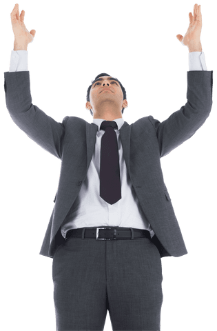transparent businessman raising arms in suit expressing victory - Download Free Stock Videos Pikwizard.com