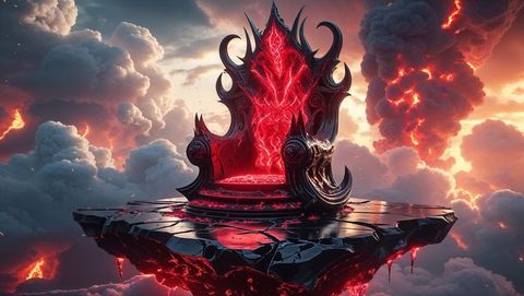 Infernal hell lava throne in dramatic sky scape