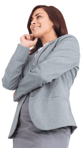 Confident Hispanic Businesswoman Looking Ahead on Transparent