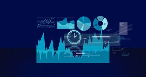 digital data visualization with clock overlay on dark background - Download Free Stock Images Pikwizard.com