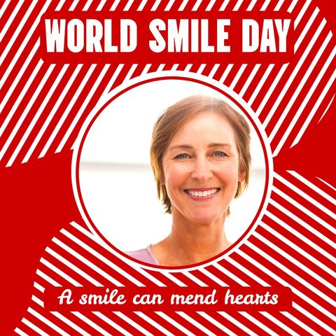 celebrate world smile day with joyful expression on red background - Download Free Stock Templates Pikwizard.com