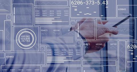 Businessman using tablet with augmented hud dashboards and data analytics overlays