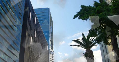 Modern Skyscrapers with Reflections and Palms in an Urban Cityscape