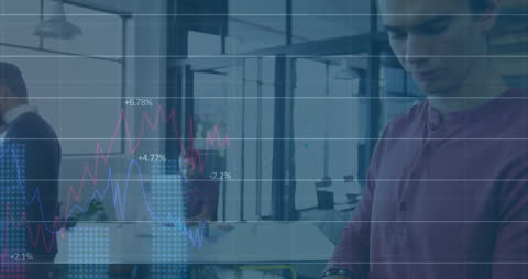 Financial Graphs Overlaying Business Office Environment