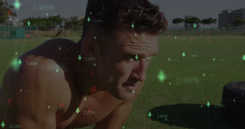 Man Exercising Outdoors with Digital Overlay Concept