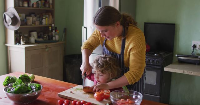 Mother and Son Enjoy Cooking Together in Rustic Kitchen - Download Free Stock Images Pikwizard.com