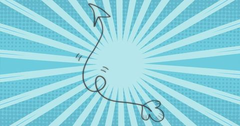 Dynamic curved arrow with heart tail on radial burst background