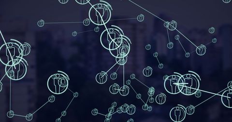 digital network interface with connected icons over blue background - Download Free Stock Images Pikwizard.com