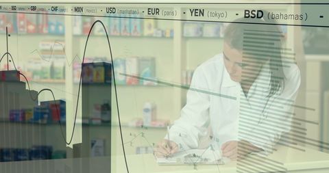 Caucasian Female Pharmacist Analyzing Financial Data Trends