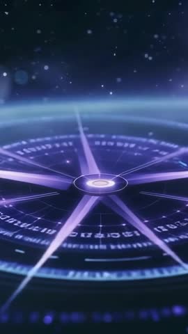 Vertical Futuristic Compass Interface Pulsing Above Planetary Horizon for Navigation Tech Video