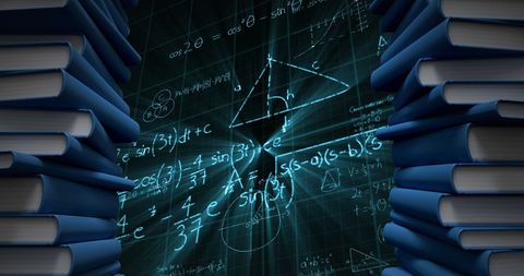 Abstract Mathematics and Learning Concept with Books and Formulas