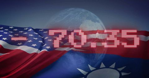 Digital numbers with usa and taiwan flags over earth