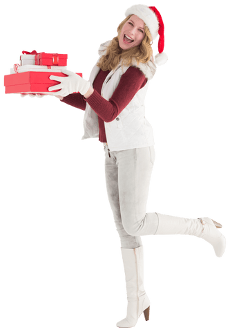 blonde woman in winter attire holding transparent holiday gifts - Download Free Stock Videos Pikwizard.com