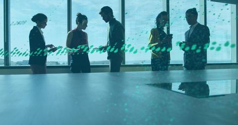 Diverse Team Collaborating with Digital Interface Elements