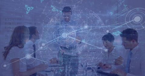 Business Team Collaborating With Advanced Digital Technology Interface