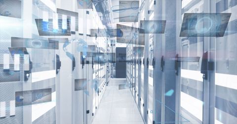 Data Processing with Virtual Interface in Modern Server Room - Download Free Stock Images Pikwizard.com