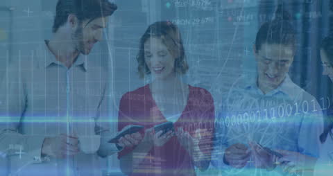 Diverse Team Collaborating on Digital Data Analysis