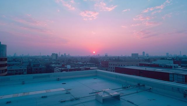 Urban Sun Rising Below Calm Morning Skyline