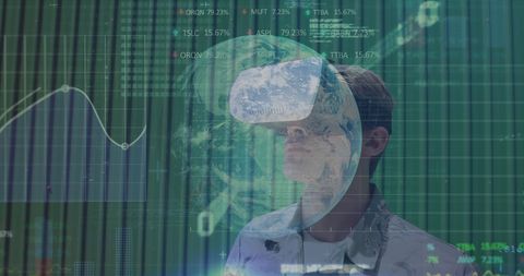 Man in VR Headset Analyzing Global Data