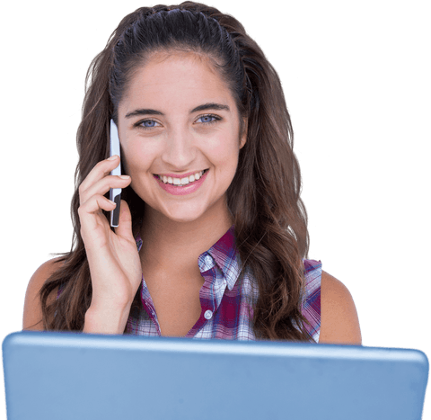 cheerful young woman transparent background having phone conversation - Download Free Stock Videos Pikwizard.com