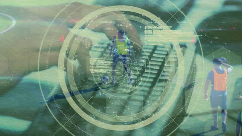 Futuristic Data Interface Over Soccer Training Scene