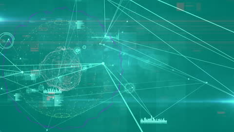 Digital Data Network Streams Surround Globular Node on Green