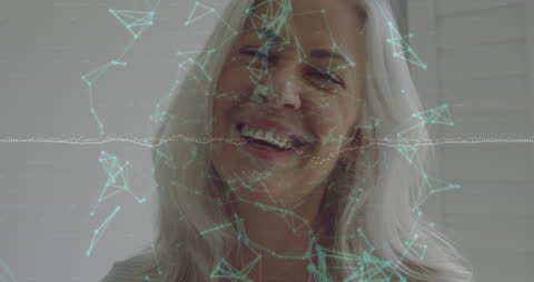 Senior Woman Smiling With Digital Data Overlay