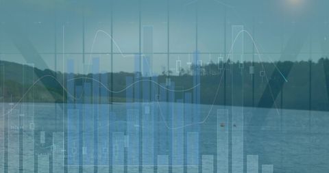 Financial Data Analysis Overlaid on Scenic Landscape