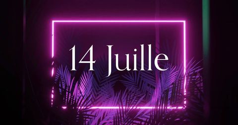 Neon Pink Frame with Palm Leaves and French Date Text