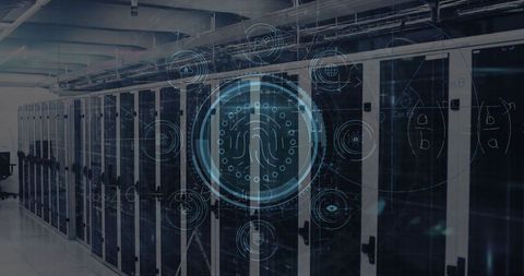 Digital data security analytics concept with server room
