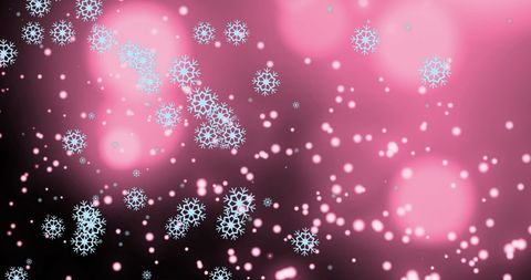 Abstract Wintry Scene with Snowflakes and Pink Glow