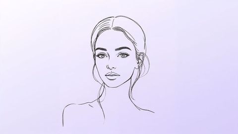 Minimalist line art portrait of elegant beautiful lady on lavender gradient