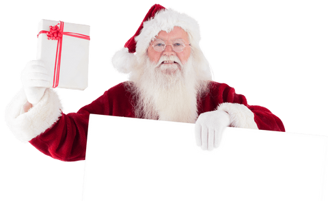 Transparent Santa Claus Holding Gift Above Blank Sign - Download Free Stock Videos Pikwizard.com