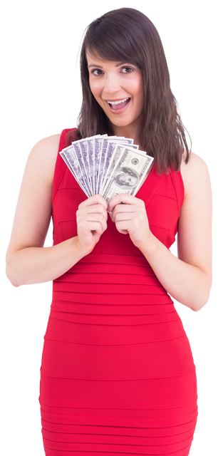 Excited Woman Holding American Dollars with Transparent Background - Download Free Stock Videos Pikwizard.com