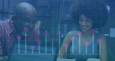 Diverse Colleagues Analyzing Data with Graph Overlay