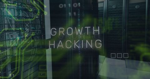 Growth Hacking Text with Data Overlay in Server Room - Download Free Stock Images Pikwizard.com