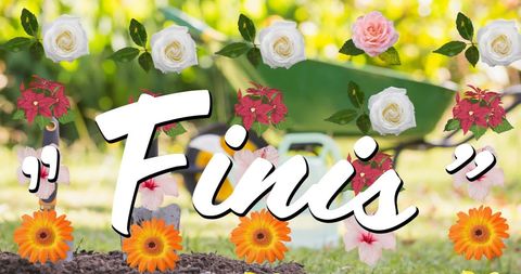 Floral Design Overlay on Blooming Garden Scene