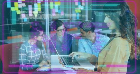 Team Collaboration and Technology Innovation in Modern Office Setting